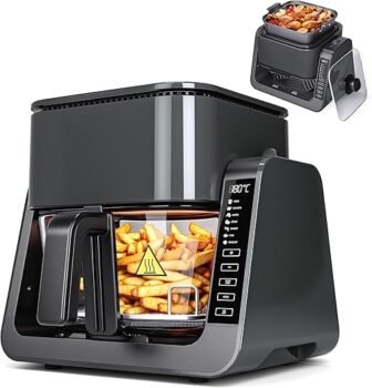 Advwin 7-in-1 Dual Zone Air Fryer, 6L Oil-Free Electric Cooker with Top BBQ Grill & Bottom Fryer, Touch Screen for Frying, Baking & Roasting | Low-Fat | Low Noise | Healthy Non-Coated & Easy to Clean