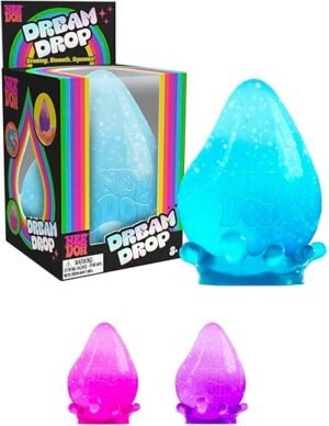 NeeDoh Dream Drop - Sensory Squishy Fidget Toy, Stress Relief, Soft & Stretchy with Sparkle Filling, Includes Translucent Splash Base, 3 Assorted Colours