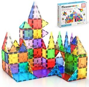 PicassoTiles 100 Piece Magnetic Playboards Tiles Set Magnet Toys for Toddlers STEM Building Blocks Sensory Creative Kids Manipulative Preschool Learning Construction Toy Ages 3+ Boys Girls - PT100