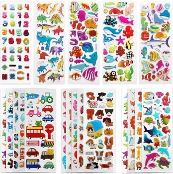 SAVITA 3D Stickers for Kids & Toddlers 500+ Puffy Stickers Variety Pack for Scrapbooking Bullet Journal Including Animal, Numbers, Fruits, Fish, Dinosaurs, Cars and More…