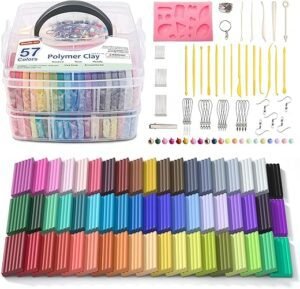 Shuttle Art Polymer Clay, 57 Colours Oven Bake Modeling Clay, Creative Clay Kit with 19 Clay Tools and 10 Kinds of Accessories, Non-Toxic, Non-Sticky, Ideal DIY Art Craft Clay for Kids Adults