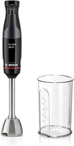 Bosch ErgoMaster Series 4 Hand Blender, 1000 Watt, Stainless Steel Mixing Stick, Mixing/Measuring Cup, Black