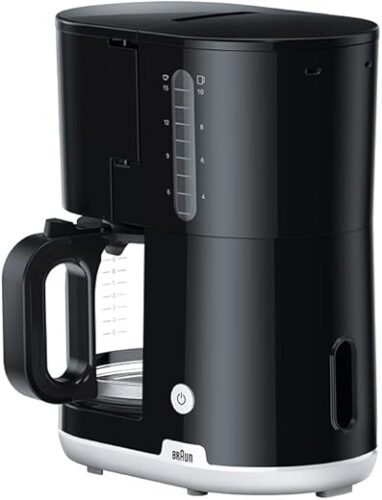 Braun Breakfast1 Filter Coffee Machine KF1100BK, with Aroma Carafe, OptiBrew System, Auto Shut Off, Coffee Maker Up To 10 Cups, Dishwasher Safe Glass Coffee Pot, 1000W, Black