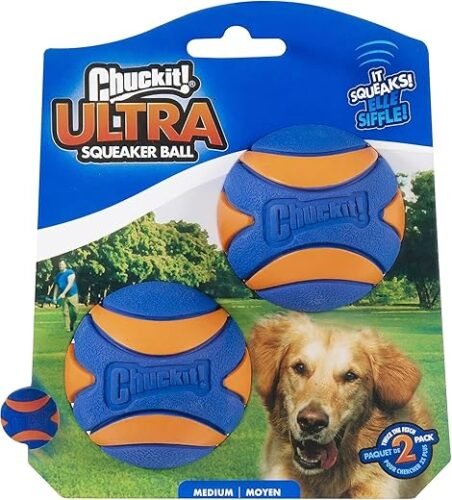 Chuckit! 33068 Ultra Squeaker – 2pk, Blue & Orange, Medium