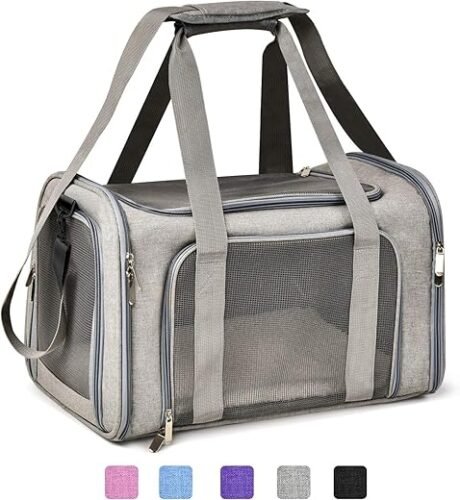 Henkelion Cat Carriers Dog Carrier Pet Carrier for Small/Medium Cats Dogs Puppies (Up to 15lbs), TSA Airline Approved Small Dog Carrier Soft Sided, Collapsible Waterproof Travel Puppy Carrier – Grey