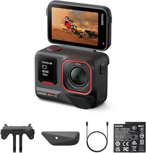 Insta360 Ace Pro 2, 8K AI-Powered Action Camera, Dual AI Chip, 1/1.3″ Sensor and Leica SUMMARIT Lens Action Cam for Superior Image Quality, Dual Battery Bundle