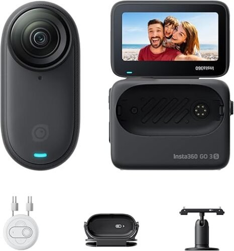 Insta360 GO 3S – 64 GB Black 4K Tiny Portable Vlogging Camera, Hands-Free POVs, Mount Anywhere, Stabilization, 140 Min Battery Life, 10m Waterproof, Apple Find My, Pet POV