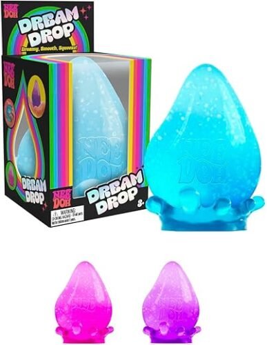 NeeDoh Dream Drop – Sensory Squishy Fidget Toy, Stress Relief, Soft & Stretchy with Sparkle Filling, Includes Translucent Splash Base, 3 Assorted Colours
