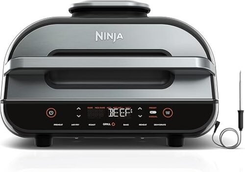 Ninja Foodi Smart XL Grill & Air Fryer, Multi-Functional Includes Cooking Pot & Crisper Basket, AG551ANZ, Stainless Steel & Black
