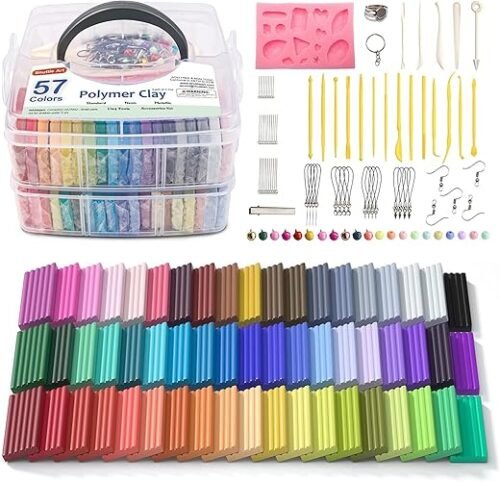 Shuttle Art Polymer Clay, 57 Colours Oven Bake Modeling Clay, Creative Clay Kit with 19 Clay Tools and 10 Kinds of Accessories, Non-Toxic, Non-Sticky, Ideal DIY Art Craft Clay for Kids Adults