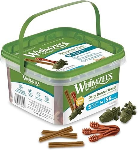 WHIMZEES Variety Value Box Dental Dog Treats, Variety Tub, Small (7-12 kg Dogs), Natural Daily Dental Chews (Pack of 56)
